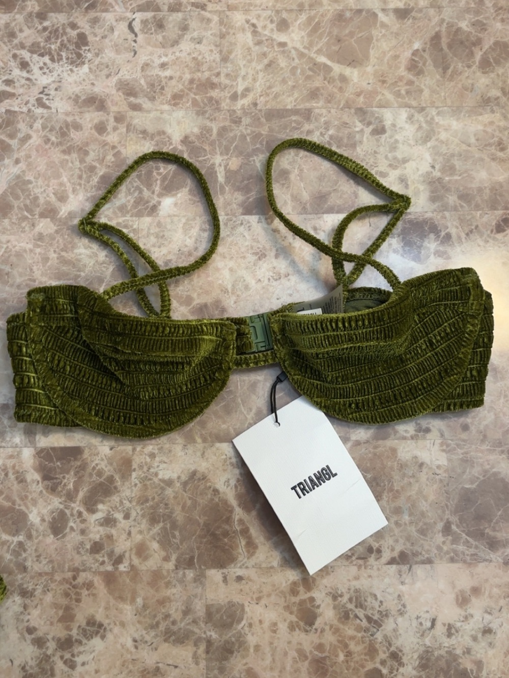 triangl swimwear olive green textured bikini top